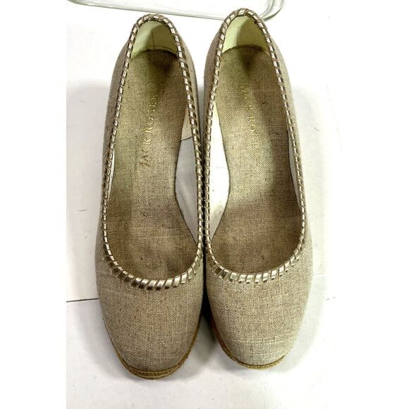 Jack Rogers Palmer Closed Toe Canvas Espadrille Wedge Size 9 Gold Tan - Picture 12 of 16